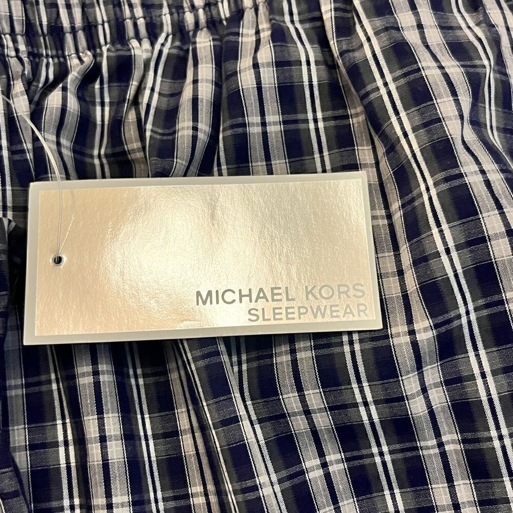 NWT Michael Kors Men’s Blue and White Plaid Sleepware Bottoms (L) - Picture 4 of 6
